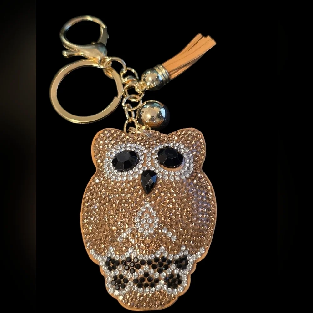 Rhinestone Owl Bag Charm / Keychain with Tassel